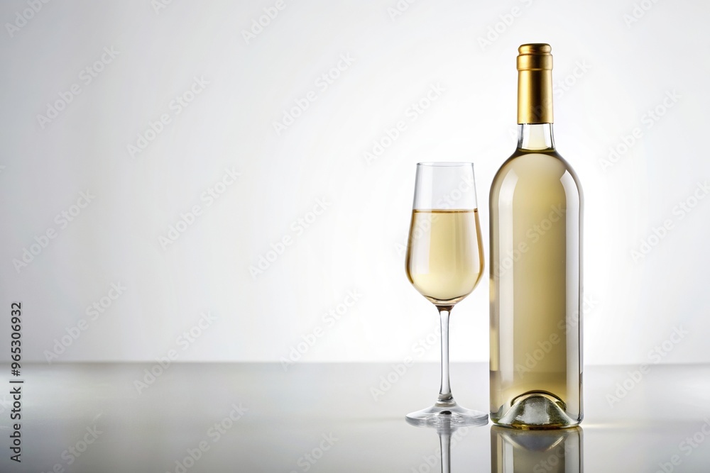 a bottle of white wine with a clean and crisp look isolated on a pure white background with a shallow depth of field depth showcasing its elegance and sophistication, elegance a bottle of white wine with a clean and crisp look isolated on a pure white background with a shallow depth of field depth showcasing its elegance and sophistication, elegance