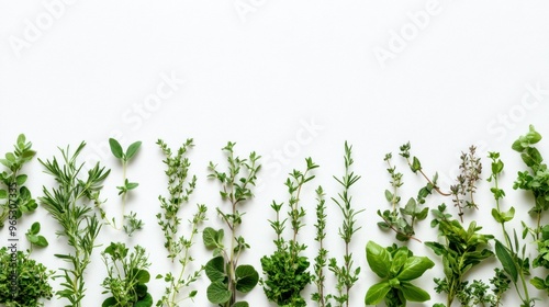 Wallpaper Mural Assortment of Fresh Green Herbs on a White Background Torontodigital.ca