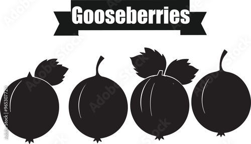 Gooseberries Flat Black Silhouette Vector Art Bundle