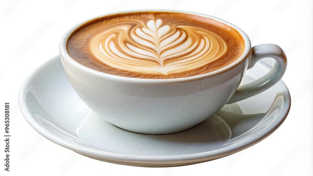 caffeine, isolated, ceramic, hot beverage, close-up, foam, breakfast, latte art, refreshment, coffee shop, White ceramic cup of cappuccino with latte art isolated over white background caffeine, isolated, ceramic, hot beverage, close-up, foam, breakfast, latte art, refreshment, coffee shop, White ceramic cup of cappuccino with latte art isolated over white background
