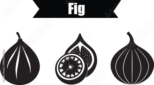 Fig Flat Black Silhouette Vector Art Bundle
