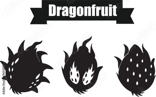 Dragon Fruit Dark Silhouette Shapes Vector Set