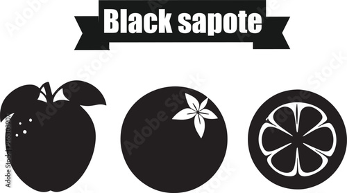 Black Sapote Minimalist Black Silhouette Vector Collection