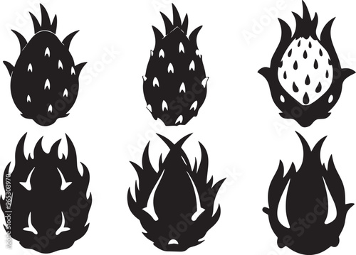 Dragon Fruit Artistic Silhouette Elements in Black