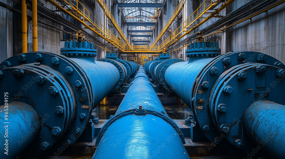 blue water pipes in a factory blue water pipes in a factory