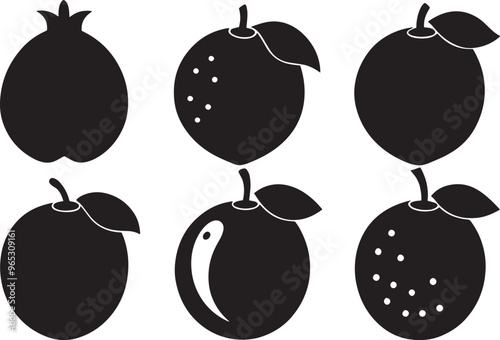 Orange Fruit Dark Silhouette Shapes Vector Set