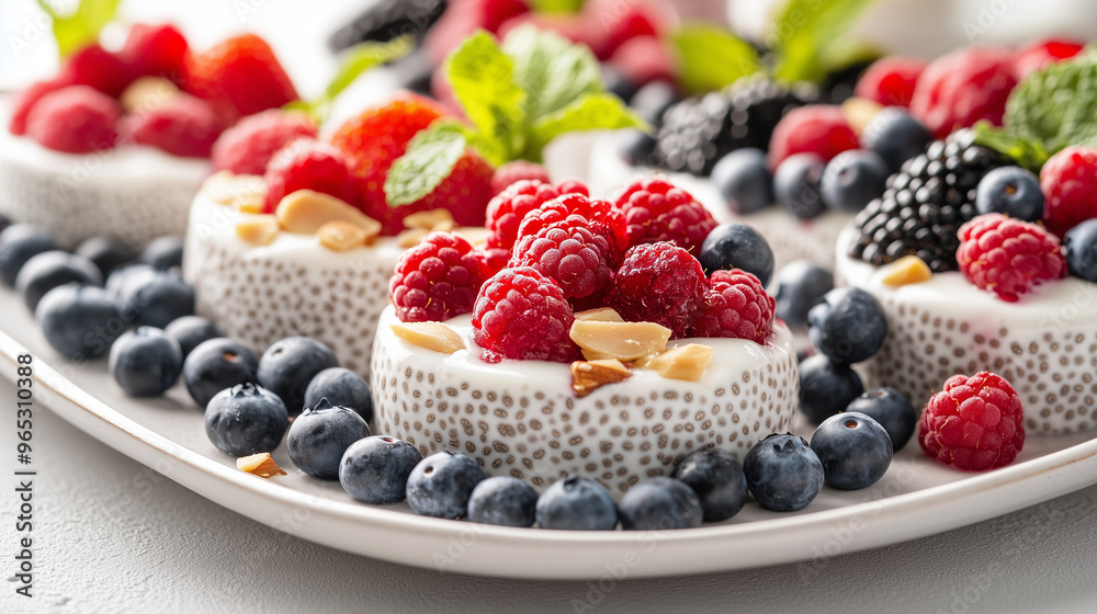 a pudding with chia seeds and wild fruits a pudding with chia seeds and wild fruits