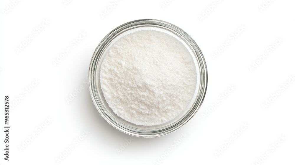 White Powder in a Glass Bowl on White Background White Powder in a Glass Bowl on White Background