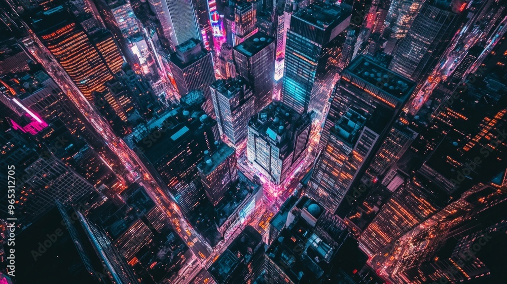 High-resolution aerial view of a bustling city at night, High-resolution aerial view of a bustling city at night,