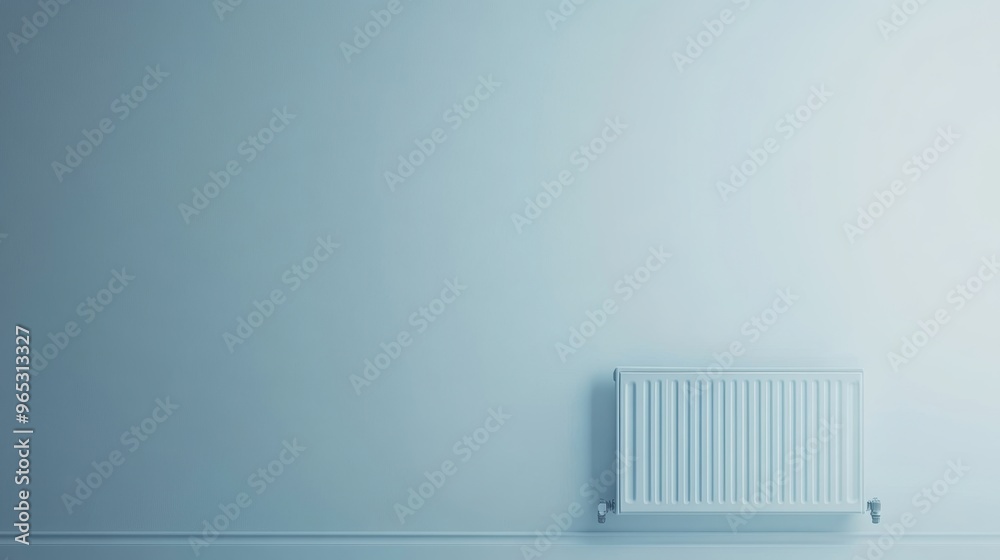 Modern minimalist white radiator on clean blue wall Modern minimalist white radiator on clean blue wall