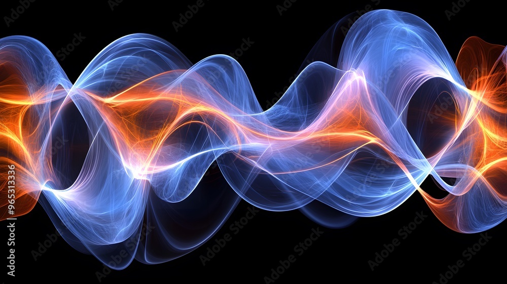 Obraz premium Abstract Orange and Blue Wave Pattern on Black Background