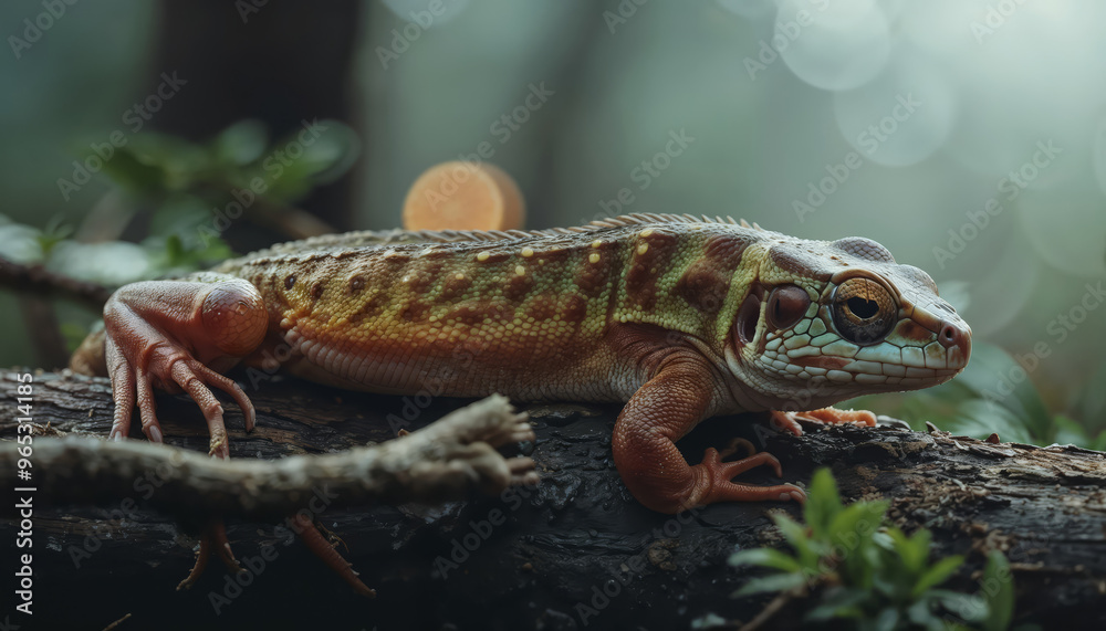 Obraz premium Chameleon sitting on a tree in nature