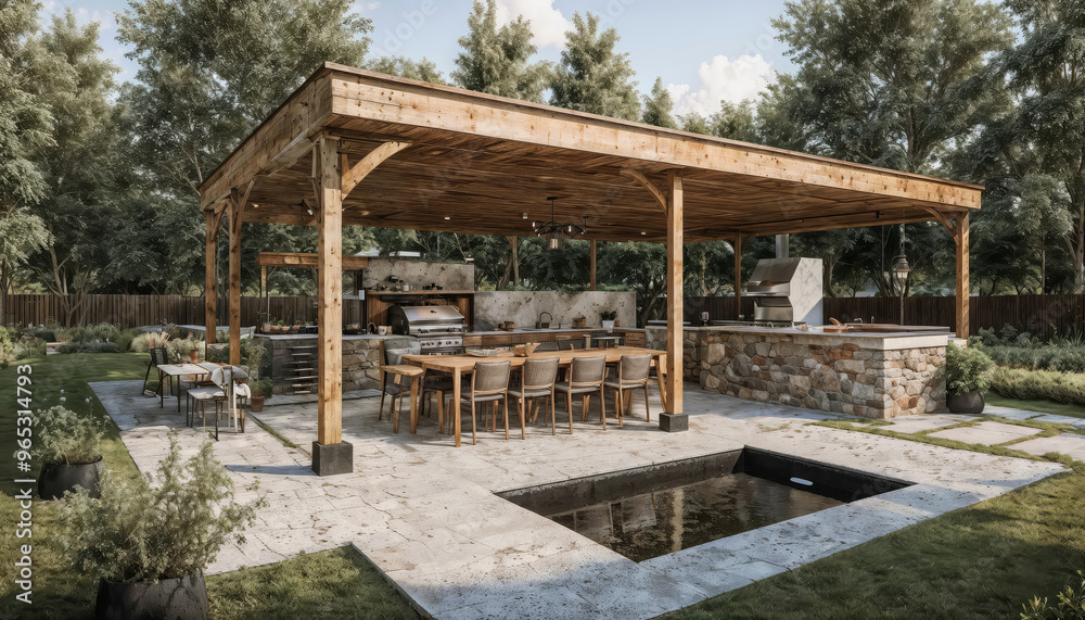 Landscape design of modern pavilions with barbecue and relaxation areas Landscape design of modern pavilions with barbecue and relaxation areas