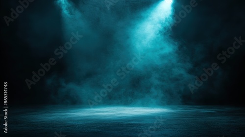 Mysterious blue fog dark empty stage