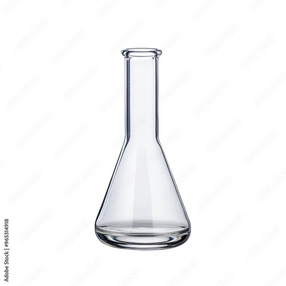 A clear glass laboratory flask, ideal for scientific experiments and research, showcasing a minimalist design. A clear glass laboratory flask, ideal for scientific experiments and research, showcasing a minimalist design.