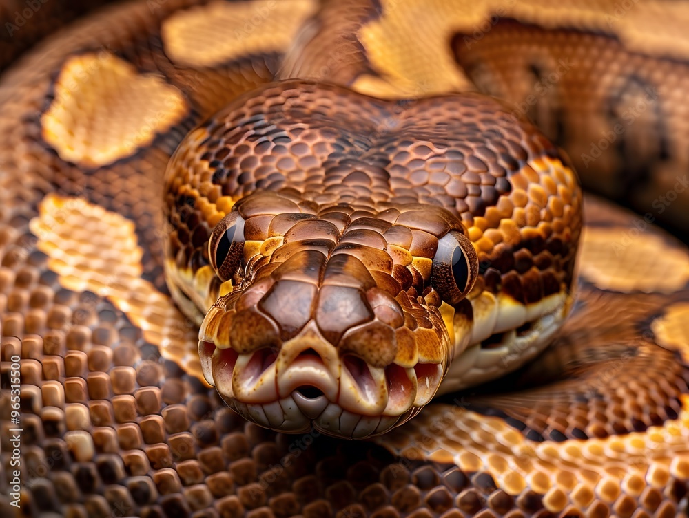 Close-up of python head. Snake coiled. Close-up of python head. Snake coiled.