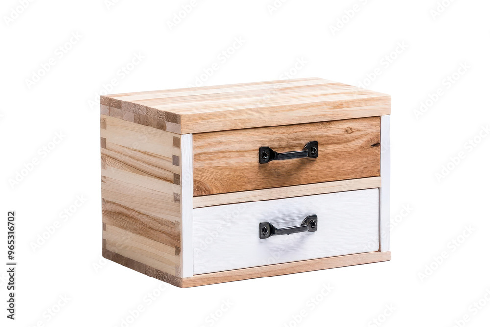 A stylish wooden storage box with two drawers, featuring a natural wood finish and black metal handles, ideal for organizing essentials. A stylish wooden storage box with two drawers, featuring a natural wood finish and black metal handles, ideal for organizing essentials.