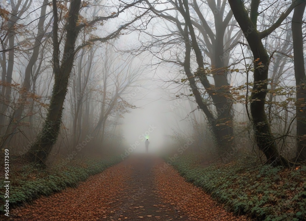 Naklejka premium An image of a dense overgrown forest with a foggy sky