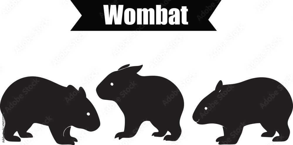 Obraz premium Wombat Versatile Black Silhouette Vector Series