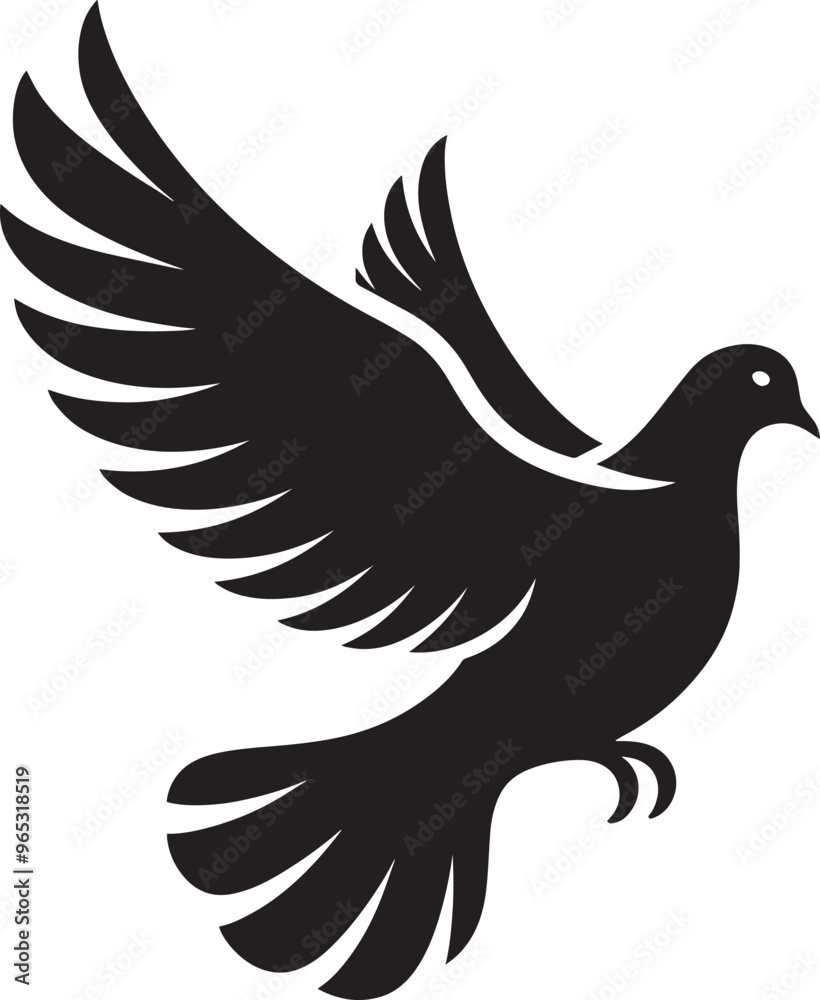 Beautiful Dove bird flying Silhouette vector illustration isolated on a white background Beautiful Dove bird flying Silhouette vector illustration isolated on a white background