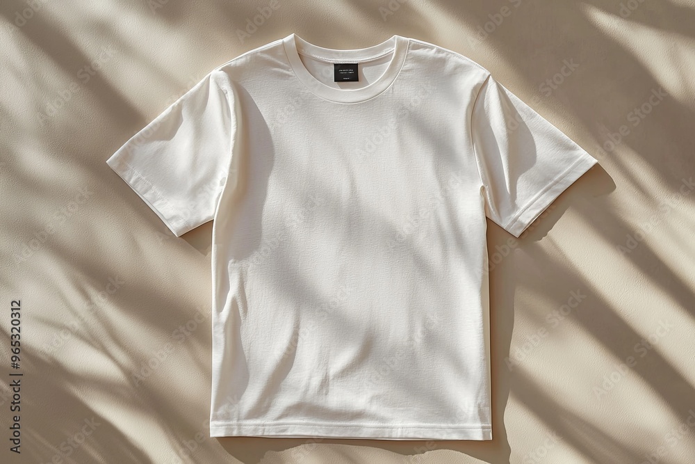 Simple Tshirt Flatlay mockup in beige background created with generative AI Simple Tshirt Flatlay mockup in beige background created with generative AI
