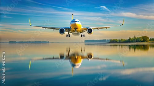 speed, aviation, low flying, reflection, airline, takeoff, tourism, destination, blue sky, travel, wings, A low flying Cebu Pacific aircraft during takeoff reflected on the water surface