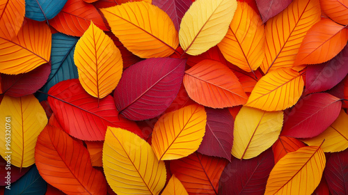 Vibrant Autumn Leaves Background in Red, Orange, and Yellow Hues - Fall Nature Texture with Colorful Leaf Pattern for Seasonal Design