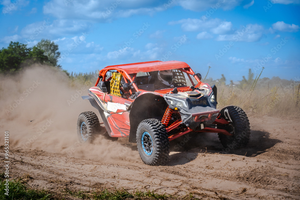 ATV, UTV, buggy, rally riding in dusty track. Amateur competitions ATV, UTV, buggy, rally riding in dusty track. Amateur competitions