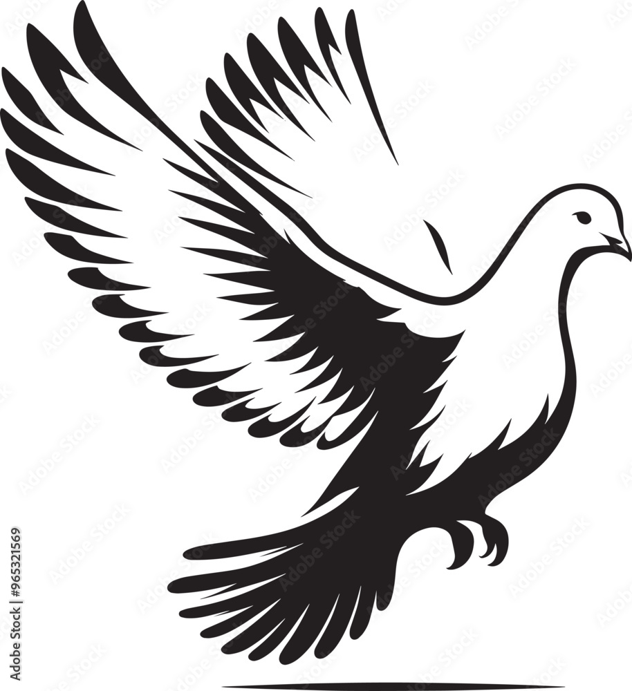 Obraz premium Beautiful Dove bird flying Silhouette vector illustration isolated on a white background