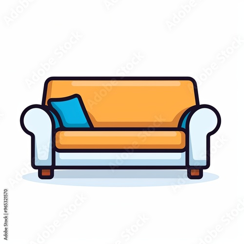 Simple minimalistic sofa icon design. Crisp and pixel-perfect icon design with couch on white background. Lineal icon, flat style. Flat colored outline icon style, simplistic design. Icon with thin