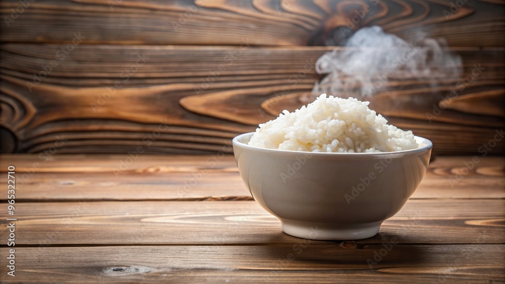 Reflective, Nutrition, Steam, Steamed, Healthy, Wooden background, Steamy,Hot, Organic, Rice, Asian cuisine, Grain, Hot steamed rice in a white bowl on a wooden background reflected Reflective, Nutrition, Steam, Steamed, Healthy, Wooden background, Steamy,Hot, Organic, Rice, Asian cuisine, Grain, Hot steamed rice in a white bowl on a wooden background reflected