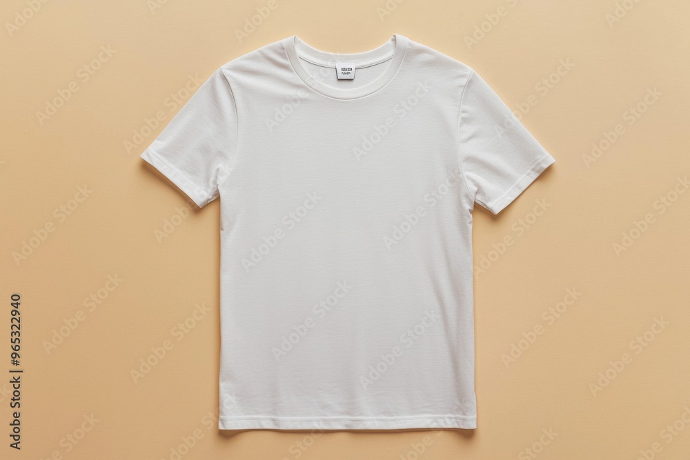 Simple Tshirt Flatlay mockup in beige background created with generative AI Simple Tshirt Flatlay mockup in beige background created with generative AI
