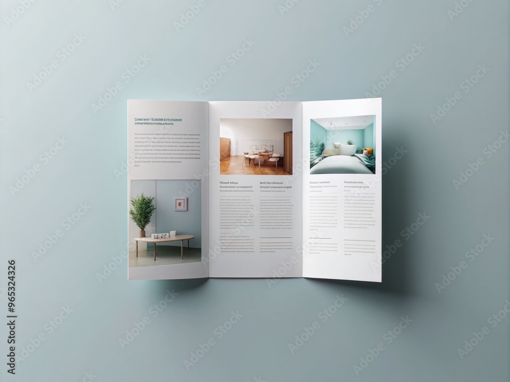A modern, minimalist trifold brochure mockup with clean lines, ample whitespace, and a subtle gradient background,