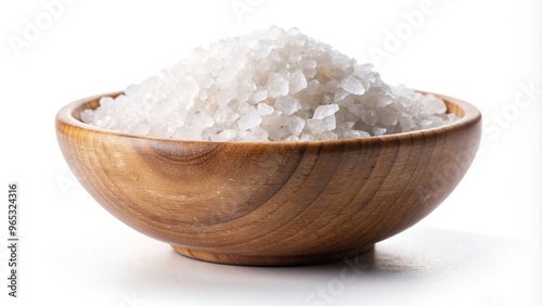 kitchen ingredient, condiment, non iodized salt, pink salt, culinary, artisanal salt, Natural minaret crystal non iodized grinding salt in a bowl isolated on a white background photo