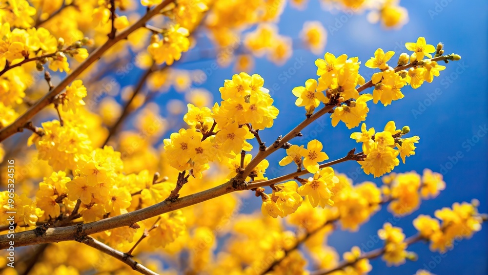 macro, blossoming, Yellow blossom tree against a vibrant blue sky Macro photograph showcasing a close up of a branch full of spring blossoms symbolizing new beginnings growth and beauty macro, blossoming, Yellow blossom tree against a vibrant blue sky Macro photograph showcasing a close up of a branch full of spring blossoms symbolizing new beginnings growth and beauty