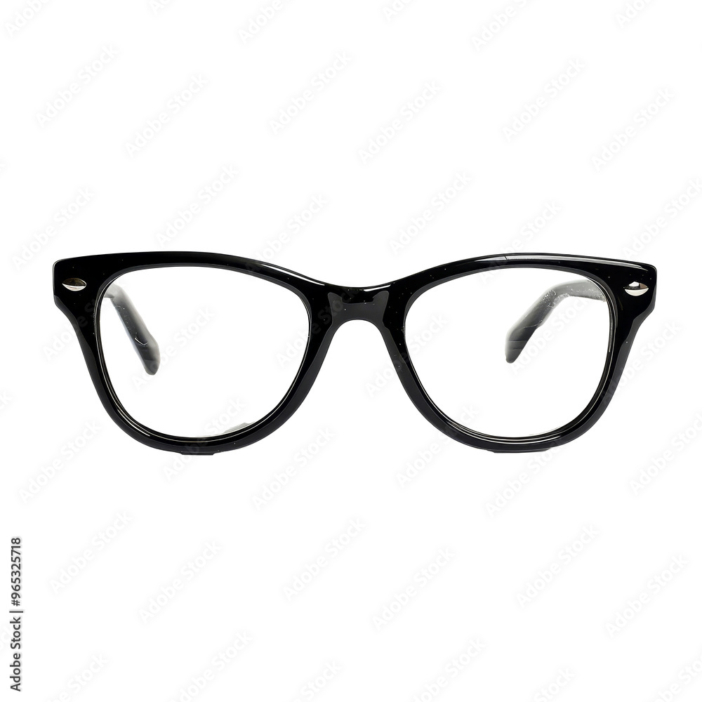 Fototapeta premium A pair of stylish black vintage glasses lying on a clean white surface in a well-lit environment during daylight hours