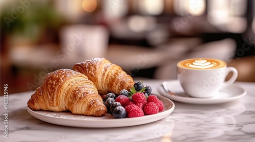 Coffee with bread and fruit - 1
