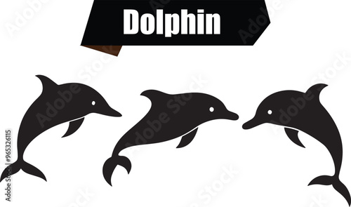 Dolphin Flat Black Silhouette Vector Art Bundle