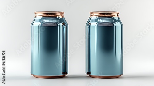 Two metallic blue cans with copper tops, isolated on white background. photo