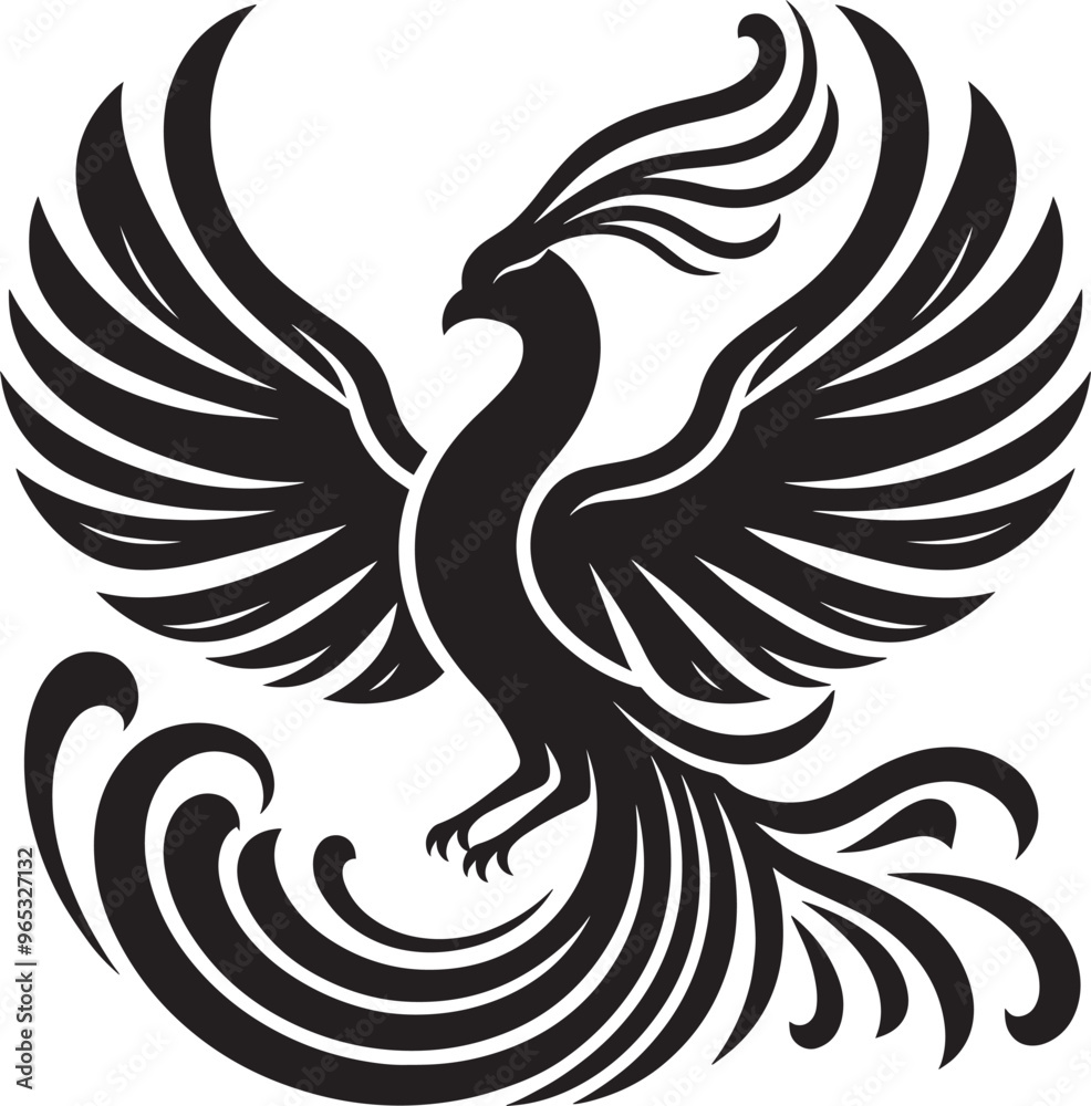 Fototapeta premium Beautiful Phoenix bird flying Silhouette vector illustration isolated on a white background