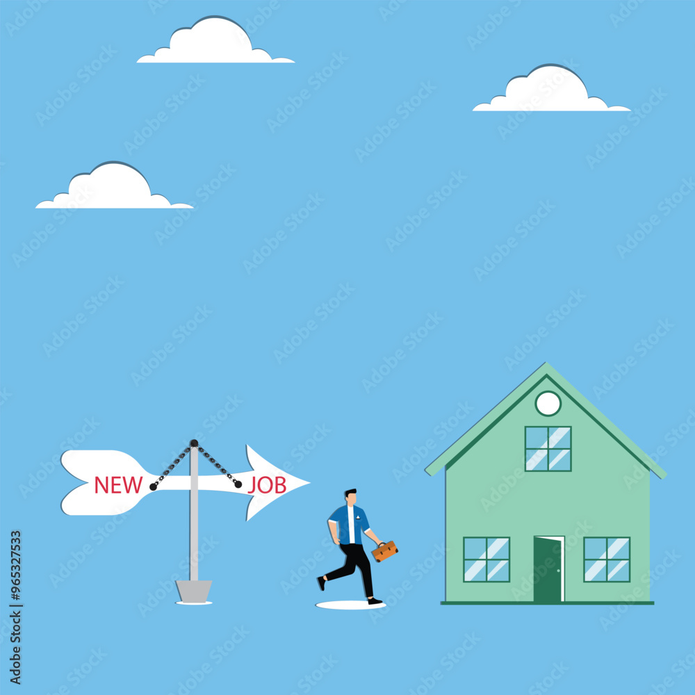 Man runs along the sign of new job Man runs along the sign of new job