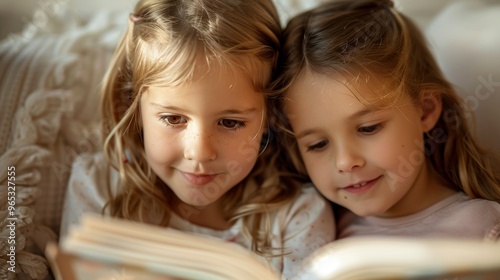 Siblings are spending quality time reading together in a bright, cozy room.