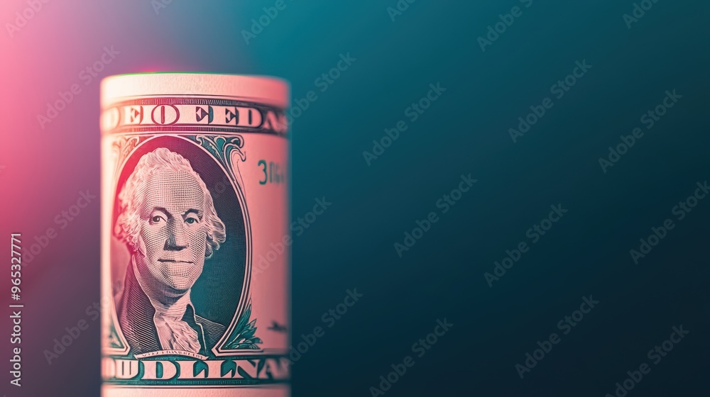 Obraz premium Illuminated Currency Growth Hologram in Futuristic Neon - Digital Wealth Expansion Concept with Copy Space in