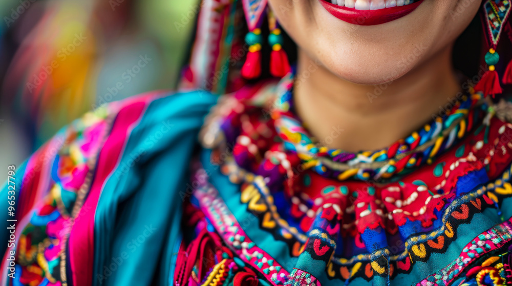 Fototapeta premium Close-up of woman in colorful traditional clothing and earrings