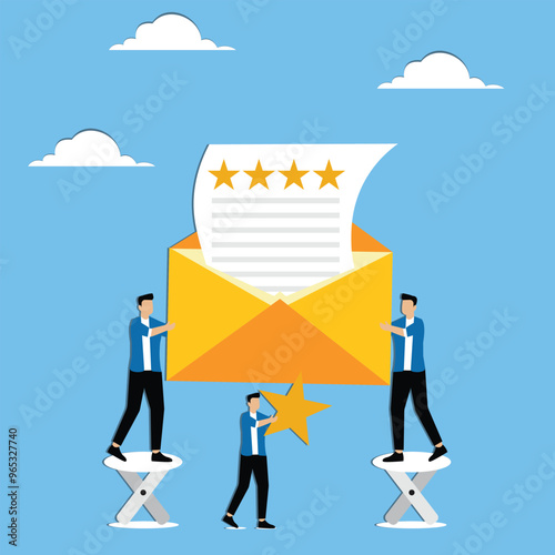 Men hold stars near envelope