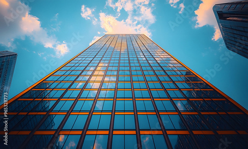 A dramatic view of a Hong Kong commercial building skyscraper