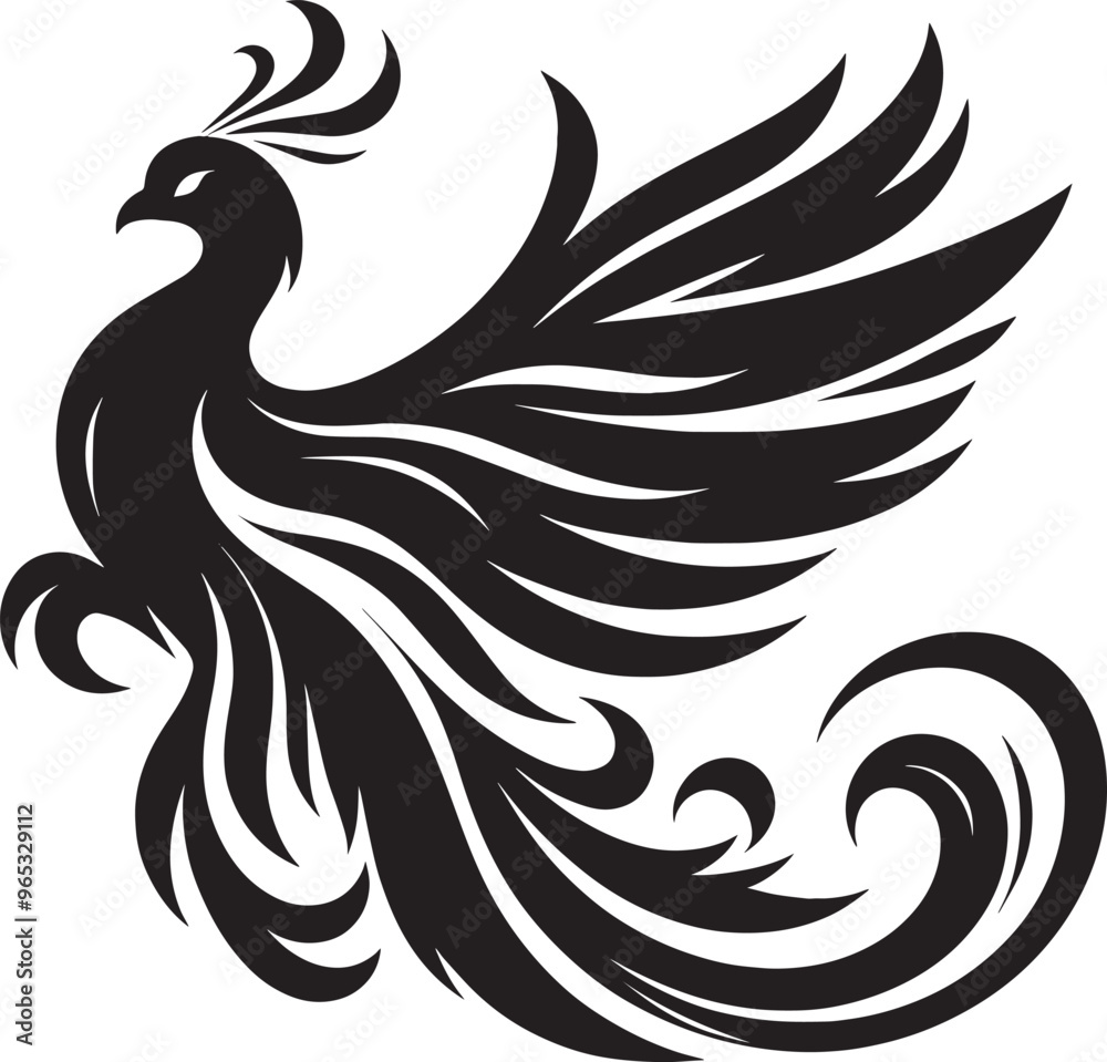 Beautiful Phoenix bird flying Silhouette vector illustration isolated on a white background Beautiful Phoenix bird flying Silhouette vector illustration isolated on a white background