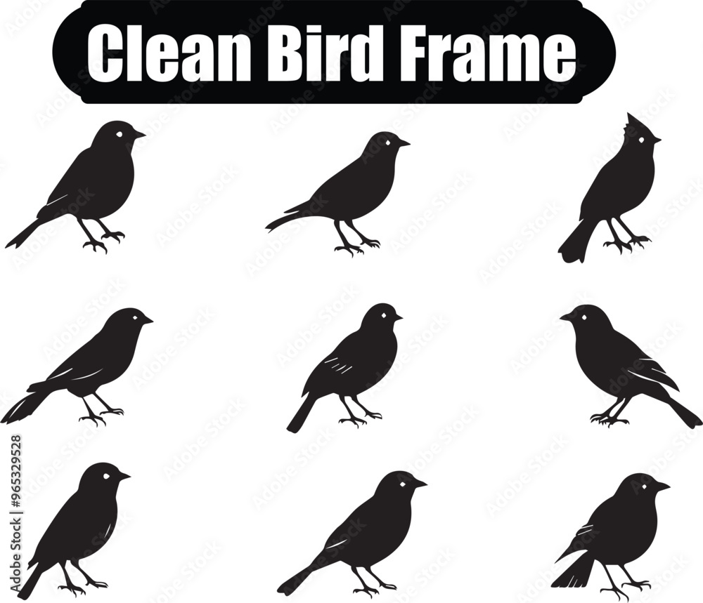 Fototapeta premium Clean Bird Frame Flat Black Silhouette Vector Art Bundle