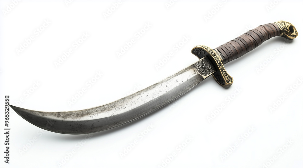 High quality photo of a pirates curved cutlass sword on a white background. Historical events isolated on white. Photo realistic photo.
High quality photo of a pirates curved cutlass sword on a white background. Historical events isolated on white. Photo realistic photo.