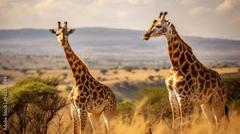 Obraz premium Two Giraffes in the African Savanna